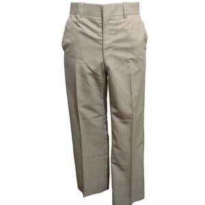 Handmade 14 Beige Pinstripe Straight Leg Classic Fit Trousers Vintage Tailored